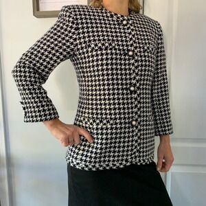Ann Taylor size 4 blazer jacket black white houndstooth pea coat vintage classic